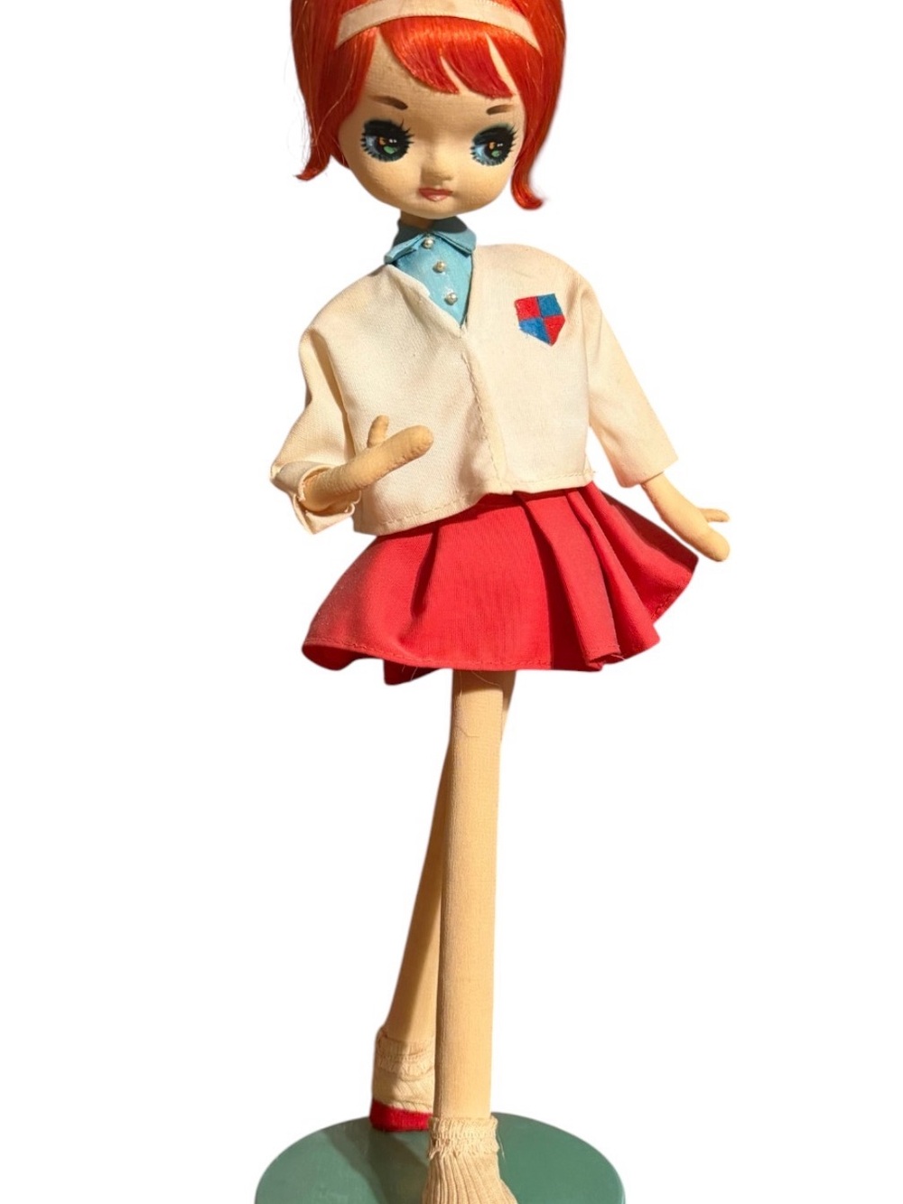 Vintage 60's Pose Cloth Doll Big Eyes Bradley Style 42 cm Japan Kitsch Mod Girl